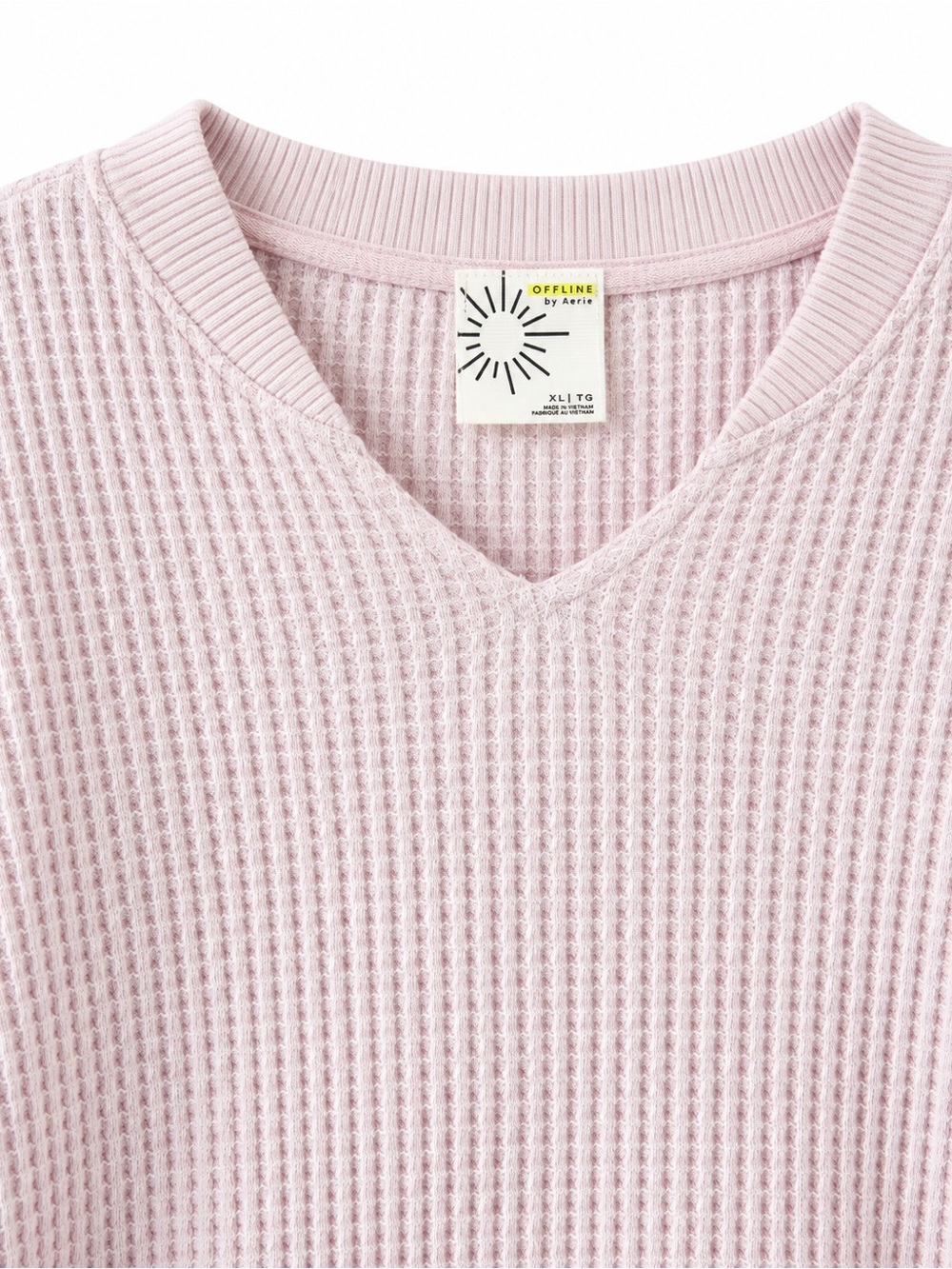 aerie Waffle-Knit V-Neck Pullover - Light Pink - Picture 2 of 3